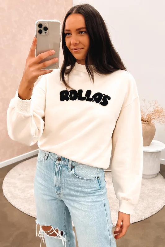 Bubble Logo Slouch Sweater Cream Satin Blend Silk Blend Wool Blend
