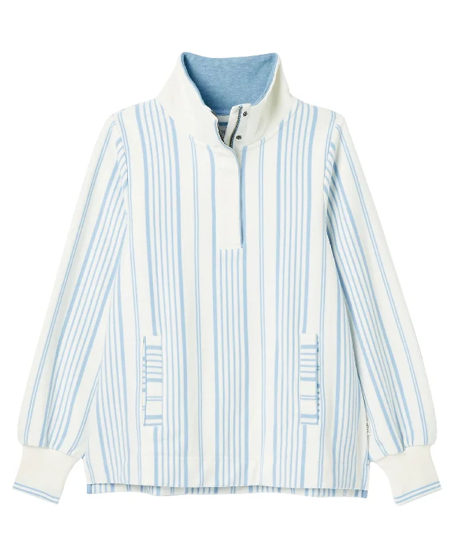 Burnham Funnel Neck Sweatshirt - Blue/White Hoodie with Belted Waist Structured Tailored