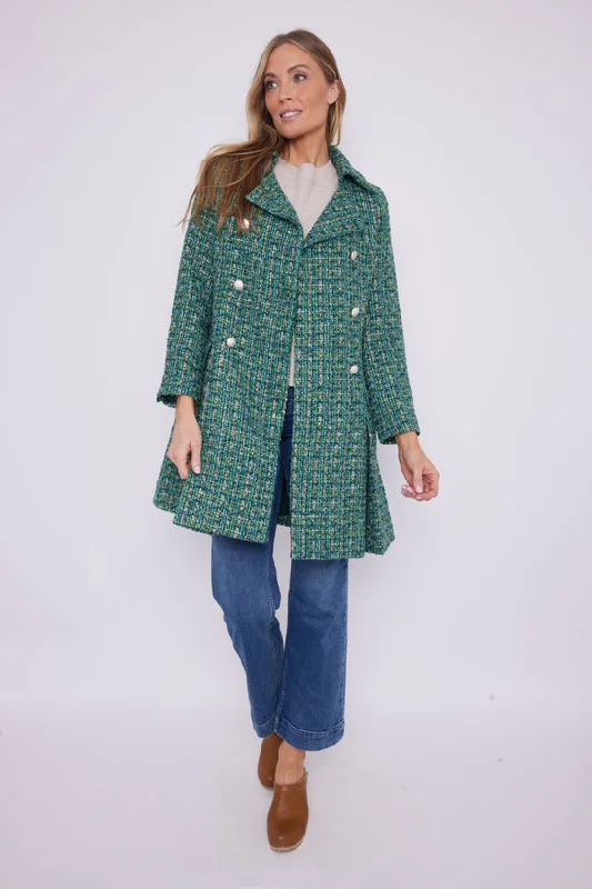 Sail to Sable Button Front Coat Green Multi Elegant Wool Jacket