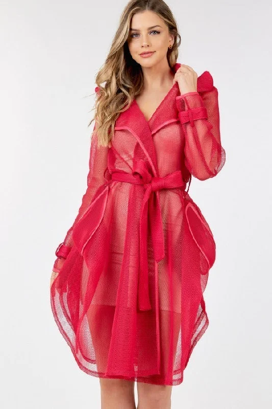 Side Tacking Waist Tie Mesh Coat Ruched Sleeve Blazer