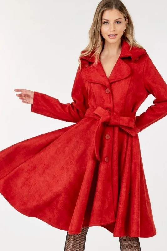 Button Tacking Collar A Line Suede Coat Chic Winter Coat