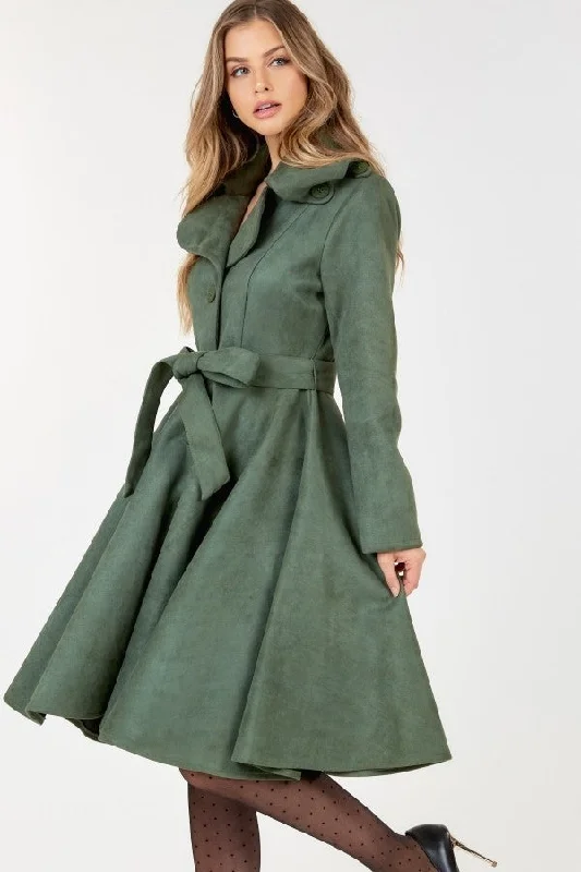 Button Tacking Collar A Line Suede Coat Collared Pea Coat