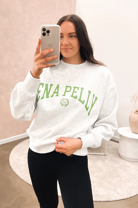 Collegiate Logo Sweater Nile Green White Marle Mesh Fabric Canvas Fabric Denim Fabric