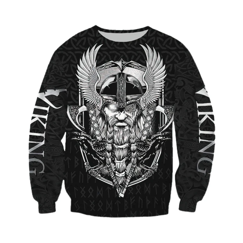 Cool Viking 3D Print Black Sweatshirt / Fashion Unisex Top Hoodie with Sequins Glamorous Eye-catching