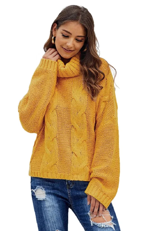 Cozy Cable Knit Oversized Sweater in Mustard Chenille Brocade Lace