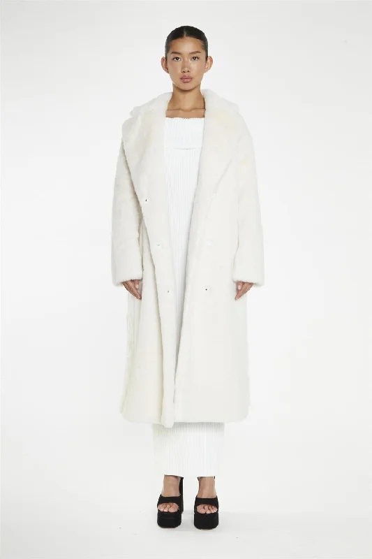 Cream Faux-Fur Longline-Coat Classic Trench Coat