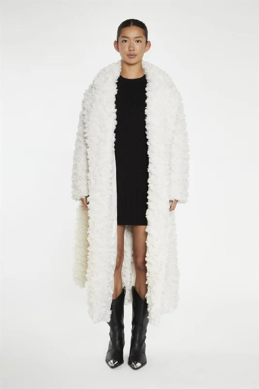 Cream Faux Fur Longline-Coat Trendy Puffer Vest