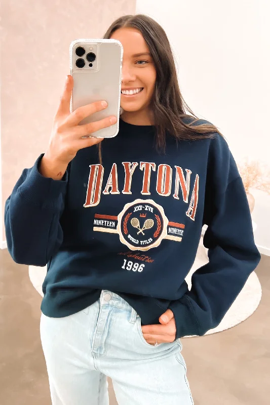 Daytona Sweater Navy Stretchy Elastic Breathable