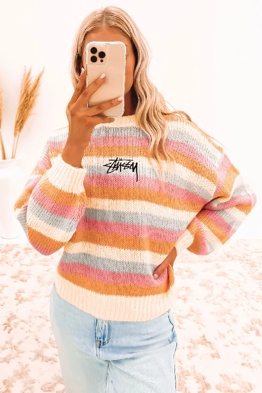 Dion Knit Sweater Multi Stripe Fleece Fabric Down Fabric Feather Fabric