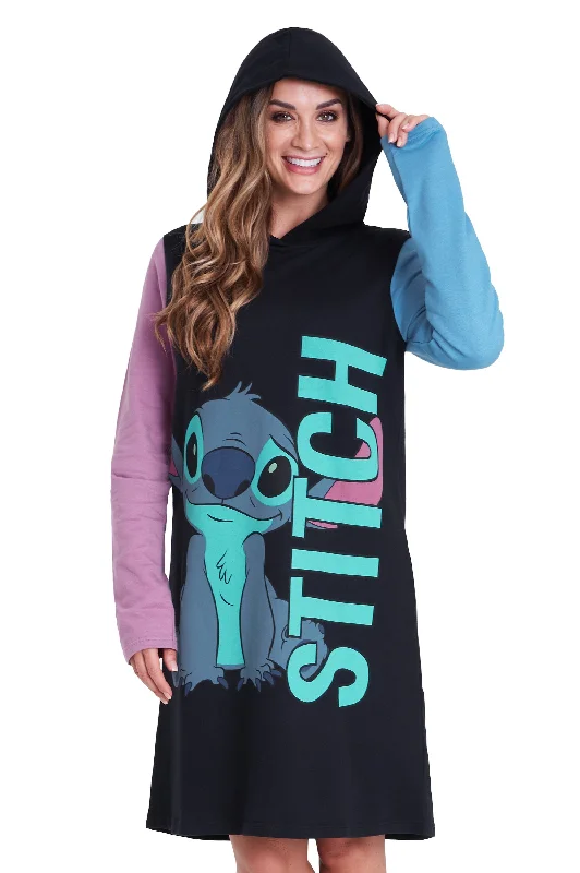 Disney Jumper Dresses for Women, Ladies Sweatshirt Dress, Stitch Gifts Hoodie with Hem Ribbing Snug Secure