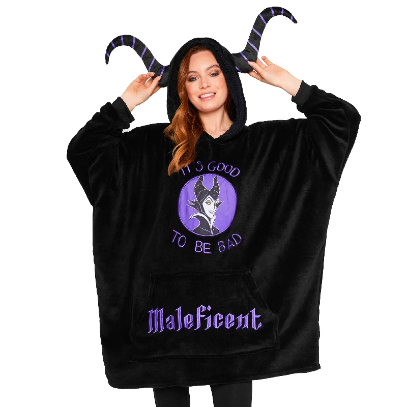 Disney Oversized Blanket Hoodie for Women - Black Maleficent Hoodie with Rolled Sleeves Casual Relaxed