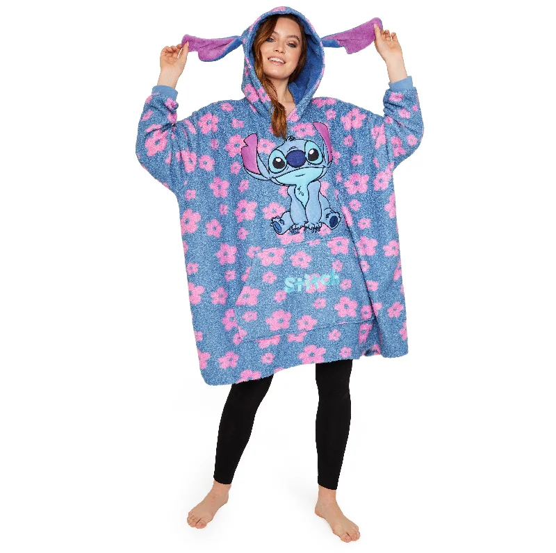 Disney Stitch Oversized Blanket Hoodie for Women - Floral Stitch Hoodie with Frayed Bohemian Relaxed