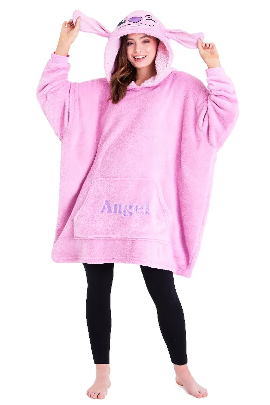 Disney Stitch Oversized Blanket Hoodie for Women - Pink Angel Hoodie with Set-In Sleeves Structured Classic