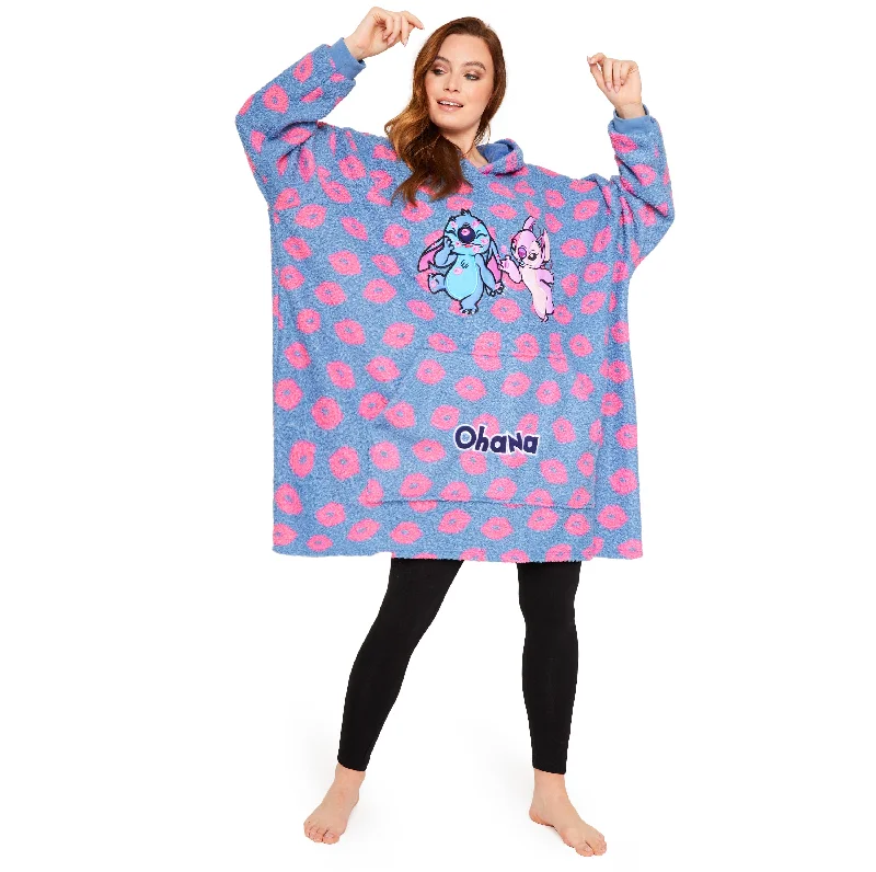 Disney Stitch Oversized Blanket Hoodie for Women - Stitch & Angel Hoodie with Raw Hem Edgy Unfinished