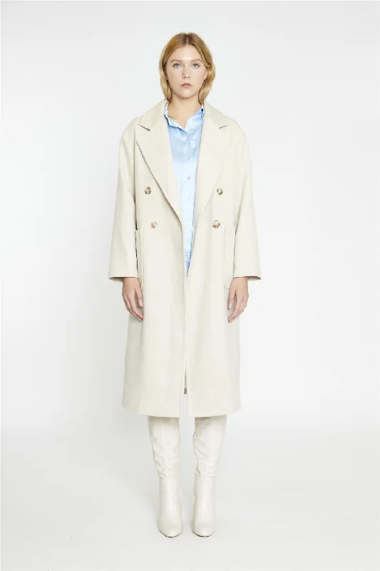 Ecru Double Breasted Longline-Coat Lightweight Windbreaker