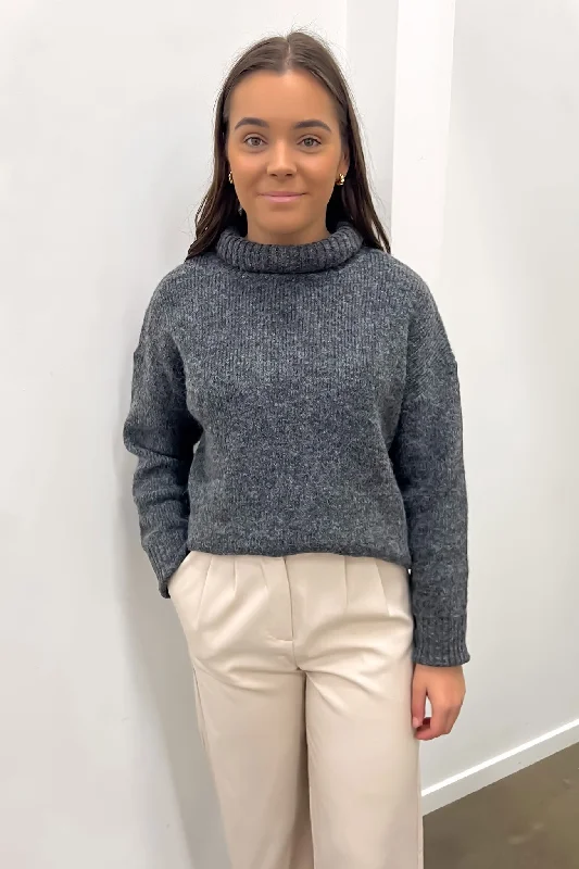 Emmy Roll Neck Sweater Charcoal Stylish Fashionable Trendy
