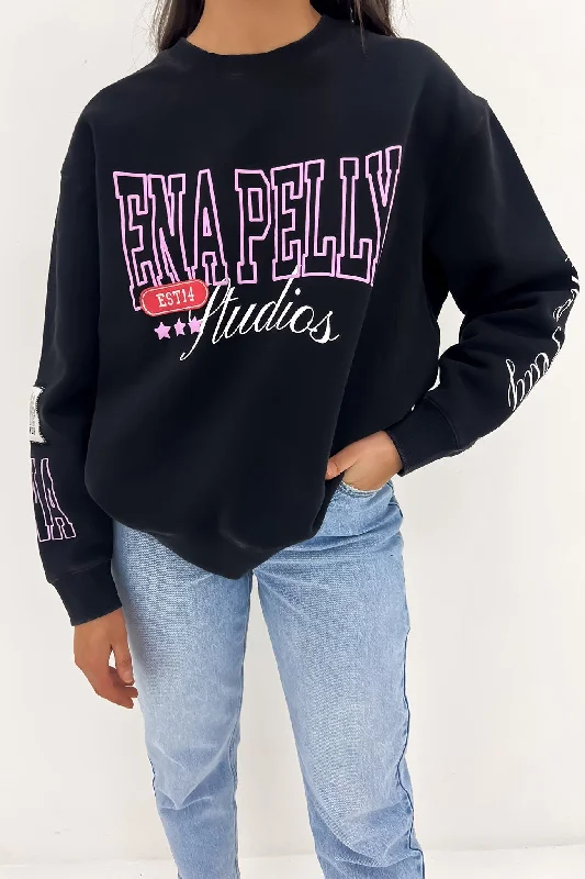 EP Mix Oversized Sweater Washed Black Slim Fit Regular Fit Oversized