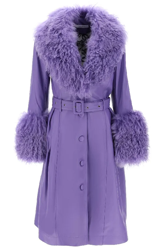 SAKS POTTS foxy leather and shearling long coat Ruched Sleeve Blazer