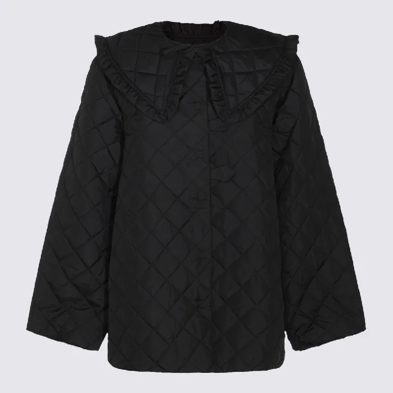 Ganni Coats Black Warm Hooded Poncho