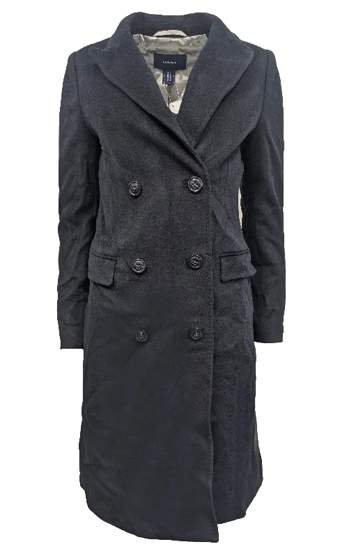 GANT Women's Navy Wool Cashmere Double Breasted Coat 475688 Size Small Fitted Faux Suede Blazer
