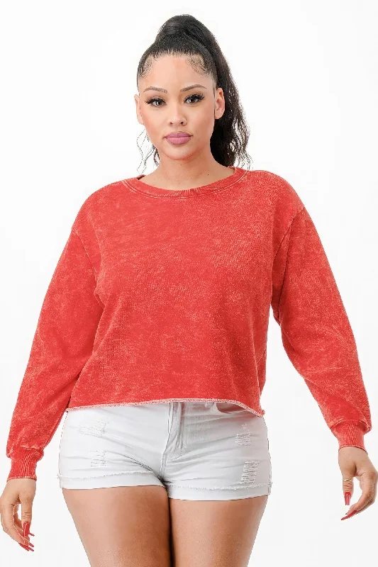 Washed French Terry Cropped Sweatshirts Hoodie with Elastic Cuffs Stretchable Comfortable