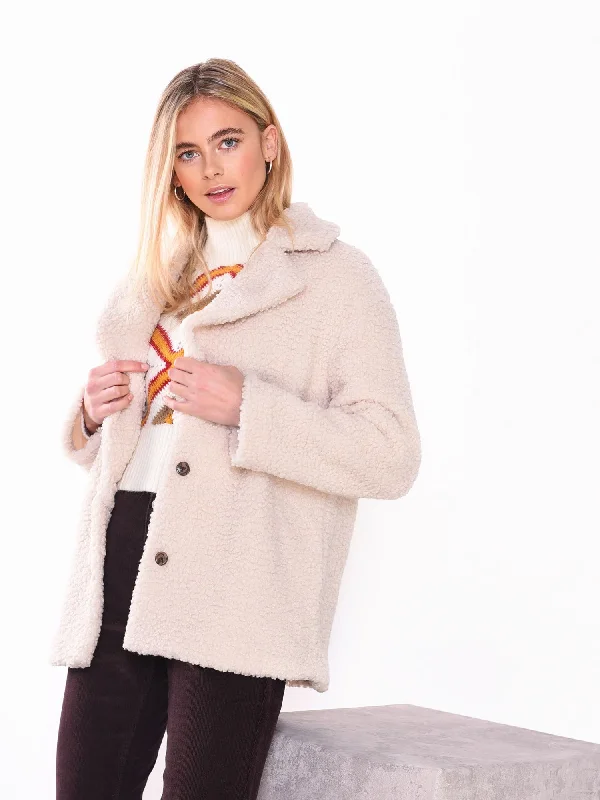 Glamorous Beige Teddy Bear Fur Coat Lightweight Utility Jacket