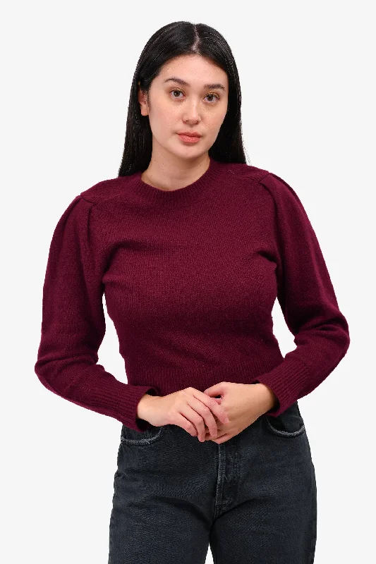 Isabel Marant Purple Cashmere Crewneck Sweater Size 39 Mesh Blend Leather Blend Suede Blend