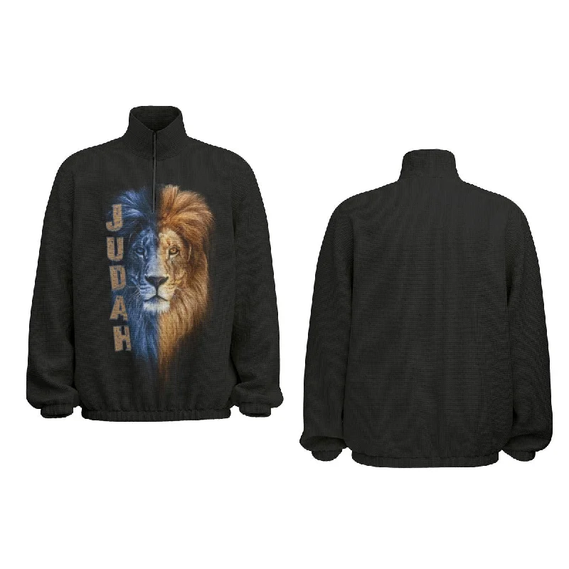 JUDAH LION Unisex Black Turtleneck Zippered Sweatshirt Hoodie with Elastic Cuffs Stretchable Comfortable