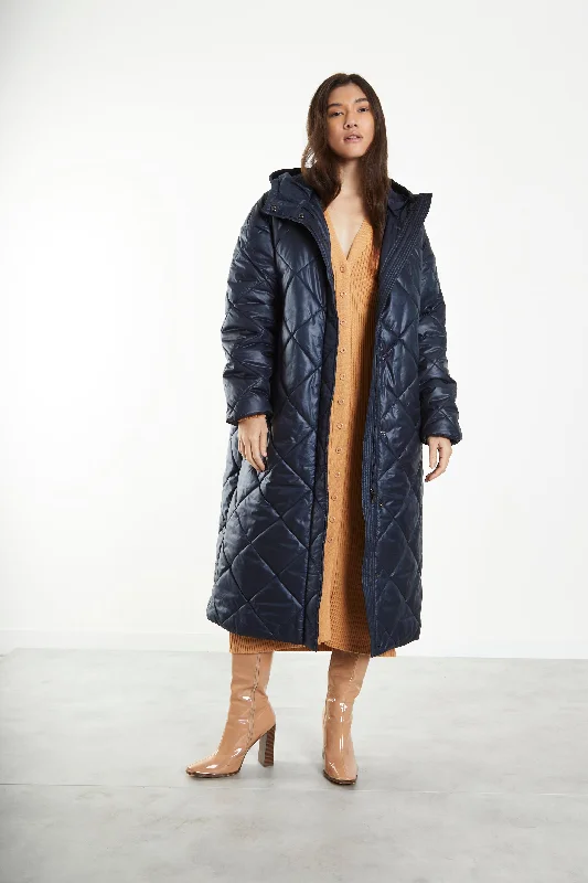 Glamorous Black Longline Puffer Coat with Hood Puffy Insulated Vest
