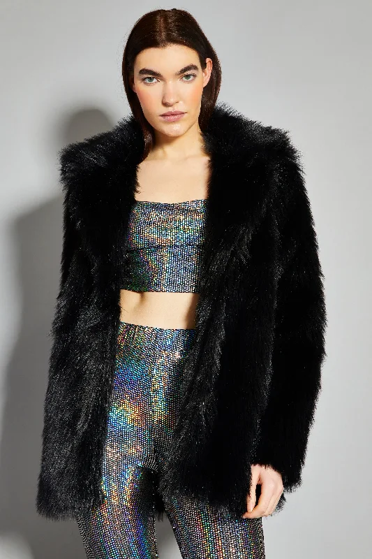 Glamorous Black Faux Fur Coat Hooded Parka Coat