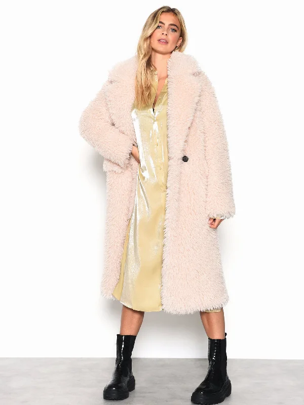 Glamorous Cream Teddy Bear Faux Fur Coat Belted Wool Overcoat