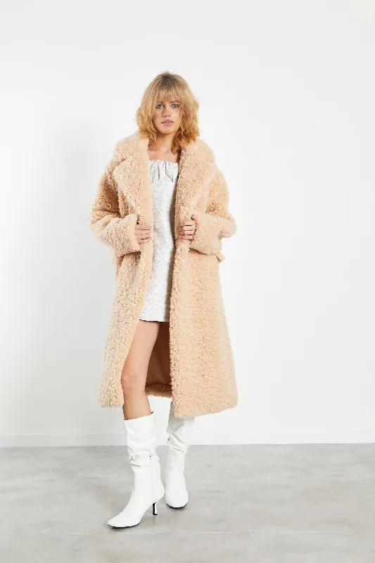 Glamorous Dark Cream Midi Lapel Collar Curly Fur Coat Fashionable Blazer Coat