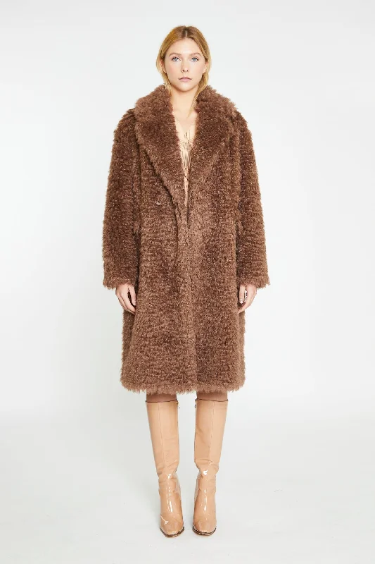 Walnut Faux-Fur Midi-Coat Luxe Faux Fur Coat