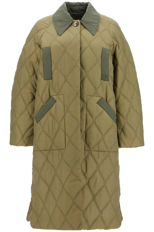 Long Quilted Padded Coat Vegan Leather Trench