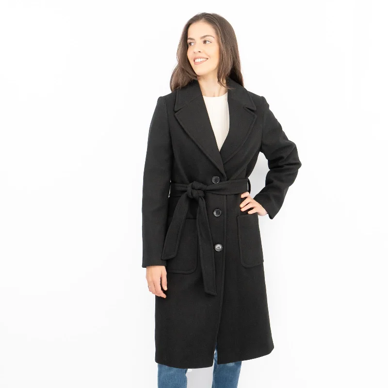 M&S Black Belted Tailored Coat Cozy Fleece Hoodie