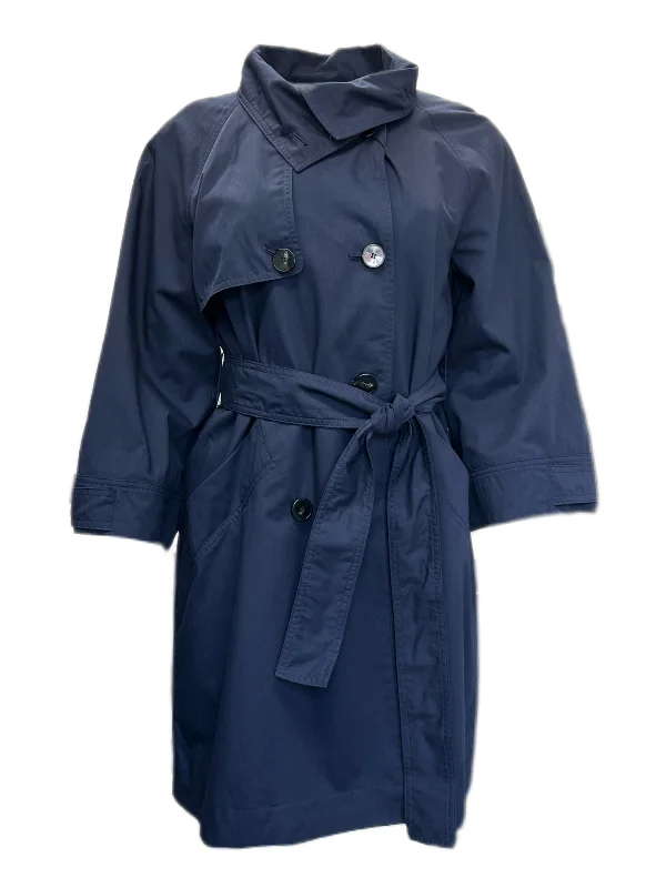 Marella By Max Mara Women's Navy Rail Double Breasted Rain Coat Size 2 NWT Fashionable Blazer Coat