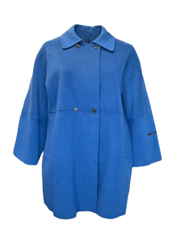 Marina Rinaldi Women's Blue Natalia Wool Blended Coat NWT Vegan Leather Trench