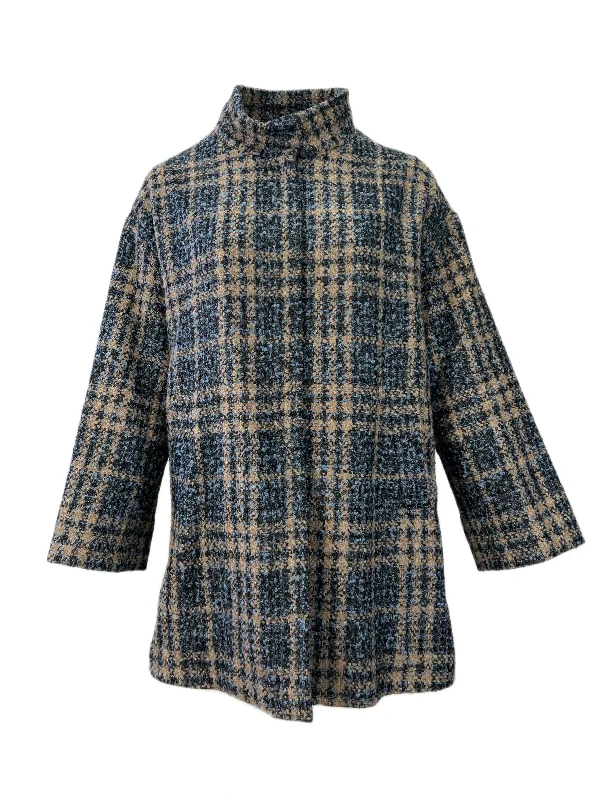 Marina Rinaldi Women's Blue Noce Insulated Tweed Coat NWT Open-Knit Duster Coat