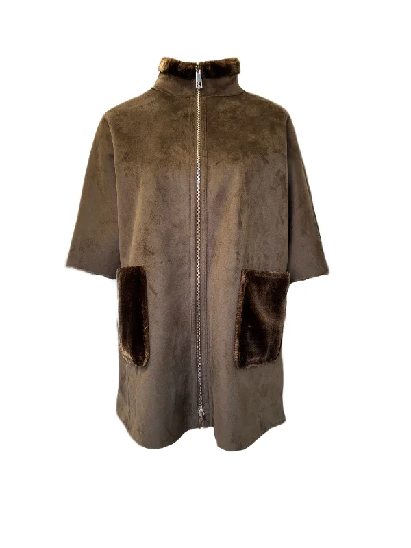 Marina Rinaldi Women's Brown Editore Zipper Closure Coat NWT Checkered Wool Shacket