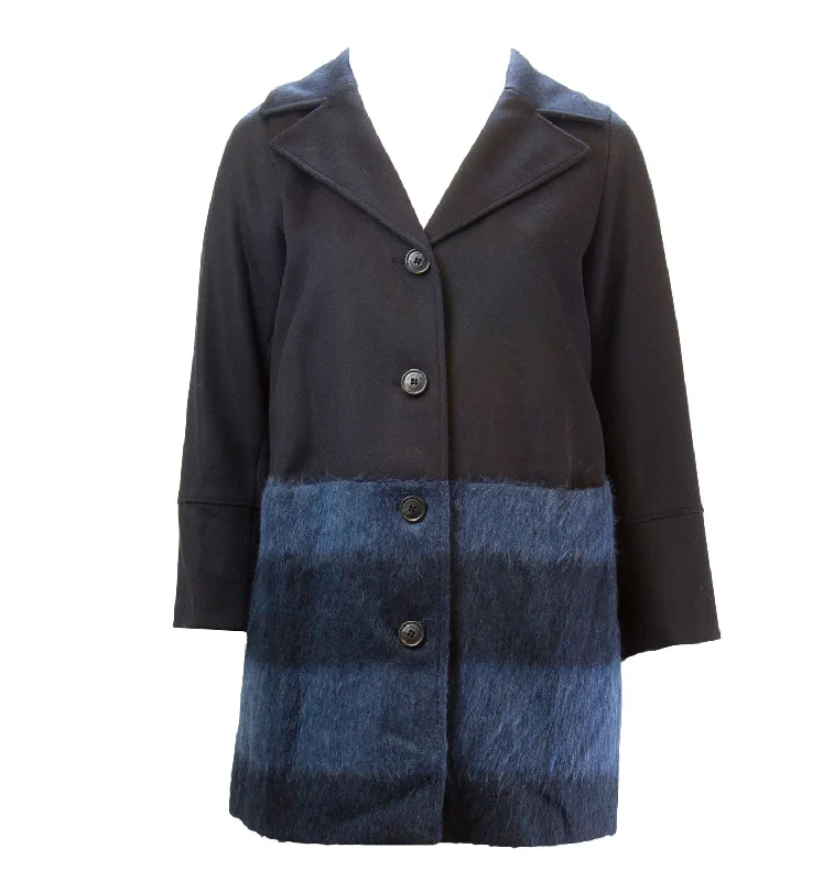 MARINA RINALDI Women's Nereide Two Tone Coat, Navy, 12W / 21 Minimalist Wool Duster