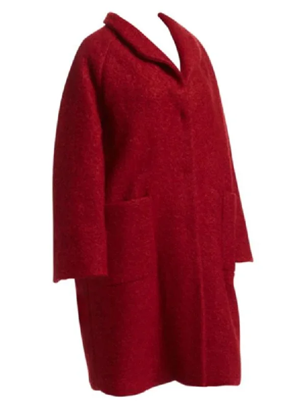 MARINA RINALDI Women's Tropea Boucle Coat, Red, 12W / 21 Checkered Wool Shacket