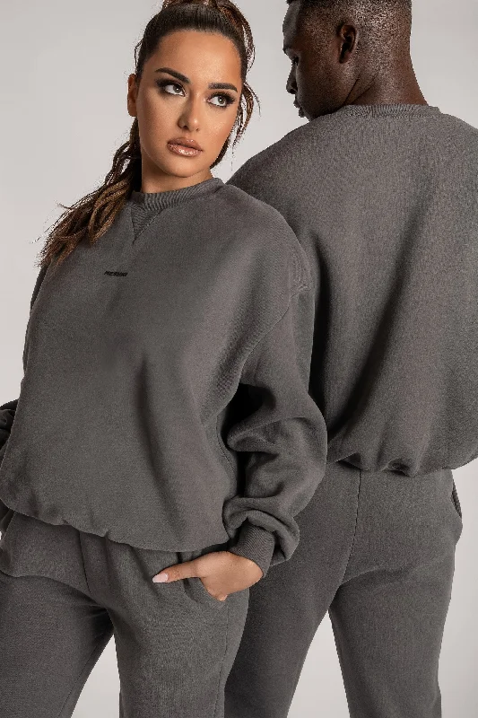 Max Unisex Crew Neck Cosy Sweater - Charcoal Chenille Blend Fleece Blend Nylon Blend