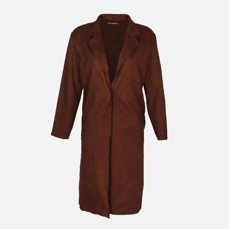 LADIES LONG SLEEVE SUEDE COAT Open-Knit Duster Coat