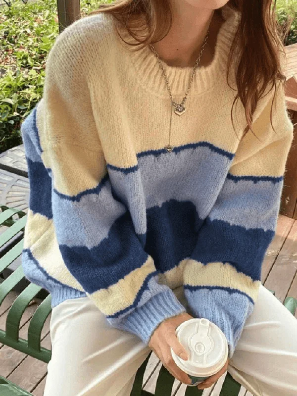 Color Block Striped Sweater Open Front Closed Front Wrap Front