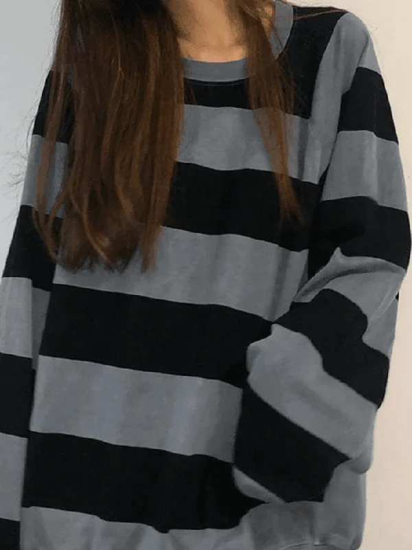 Vintage Striped Fleece Lined Pullover Sweatshirt Hoodie with Oversized Fit Loose Comfortable