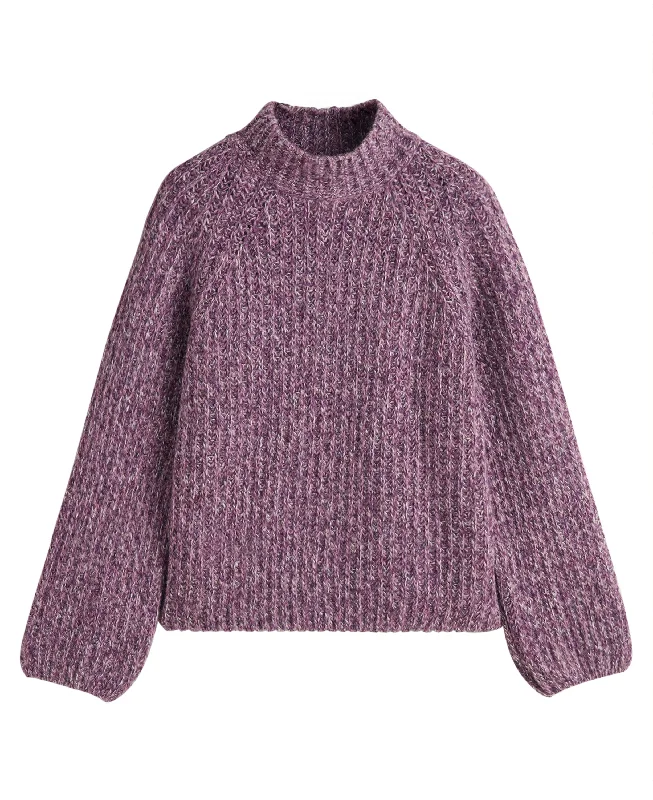 Multicolour Stand Collar Sweater - Pansy Purple Ribbed Striped Patterned