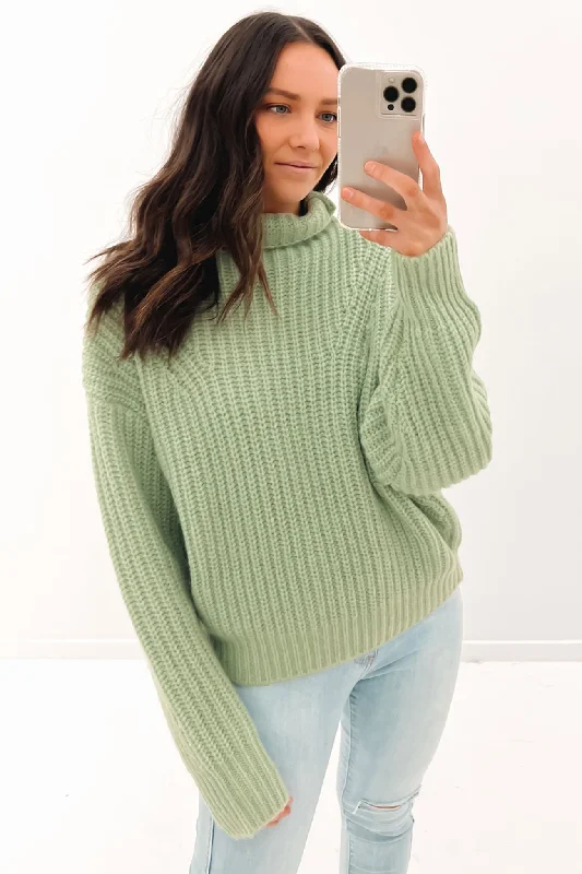 Natalie Knit Sweater Smoke Green Solid Color Striped Floral Print