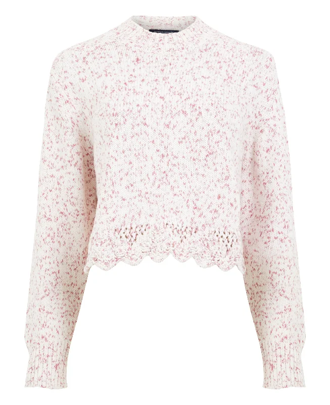 Nevanna Recycled Scallop Hem Sweater - Rose Kiss Wool Fabric Cashmere Fabric Tweed Fabric