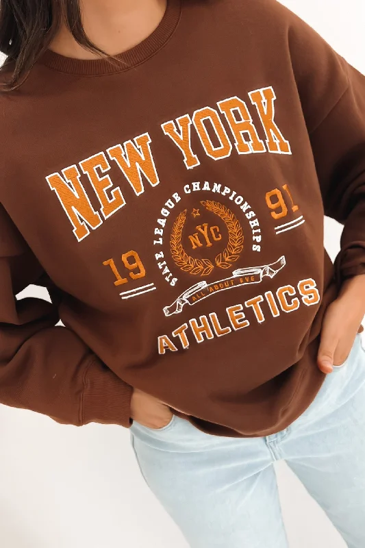 NY Sports Sweater Brown Handmade Hand-knitted Hand-woven