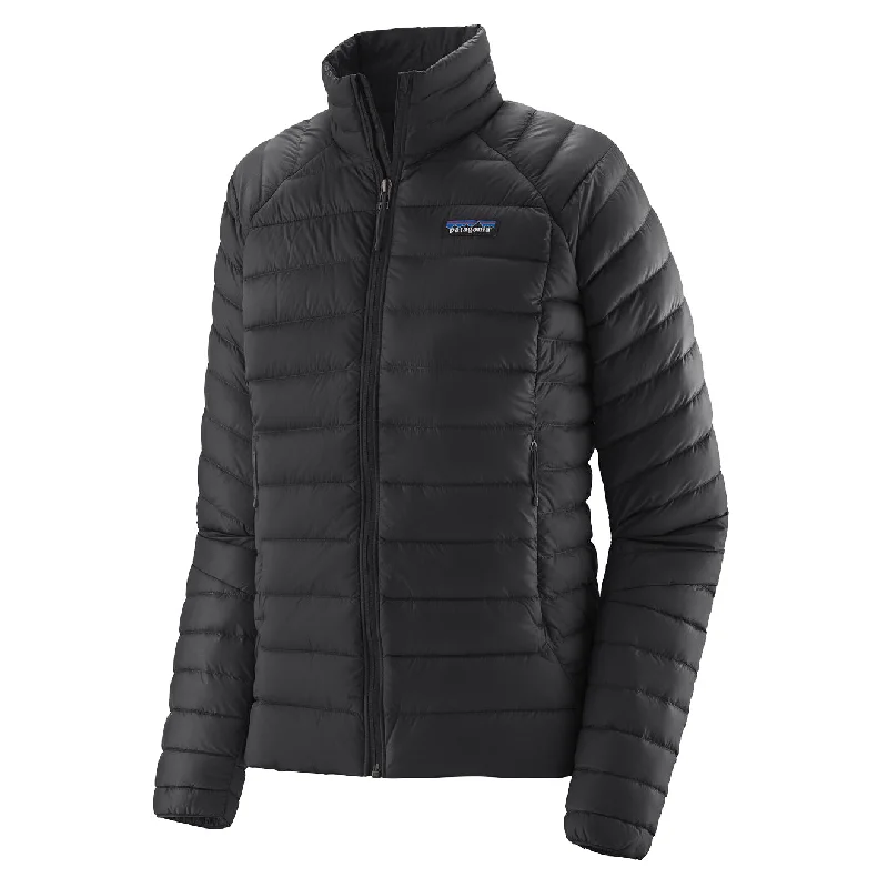 Patagonia Womens Down Sweater Black Front Pockets Side Pockets Patch Pockets
